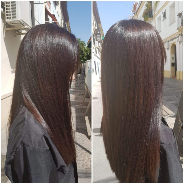 Mechas bicolor tonos chocolate y caoba